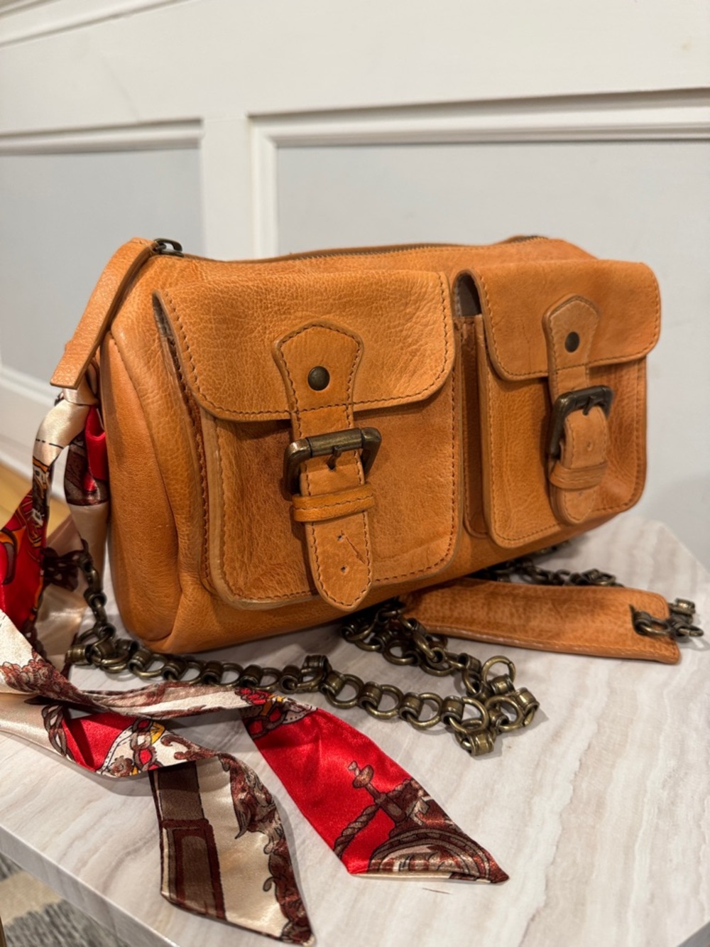 Free People Bag Dylan Brown Distressed Leather Duffle Crossbody
